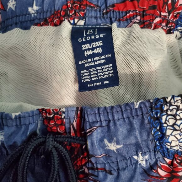 George Red White and Blue Pineapple Swim Trunks, 2XL - Picture 5 of 6